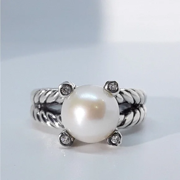 David Yurman Sterling Silver Pearl Ring - Picture 1 of 7